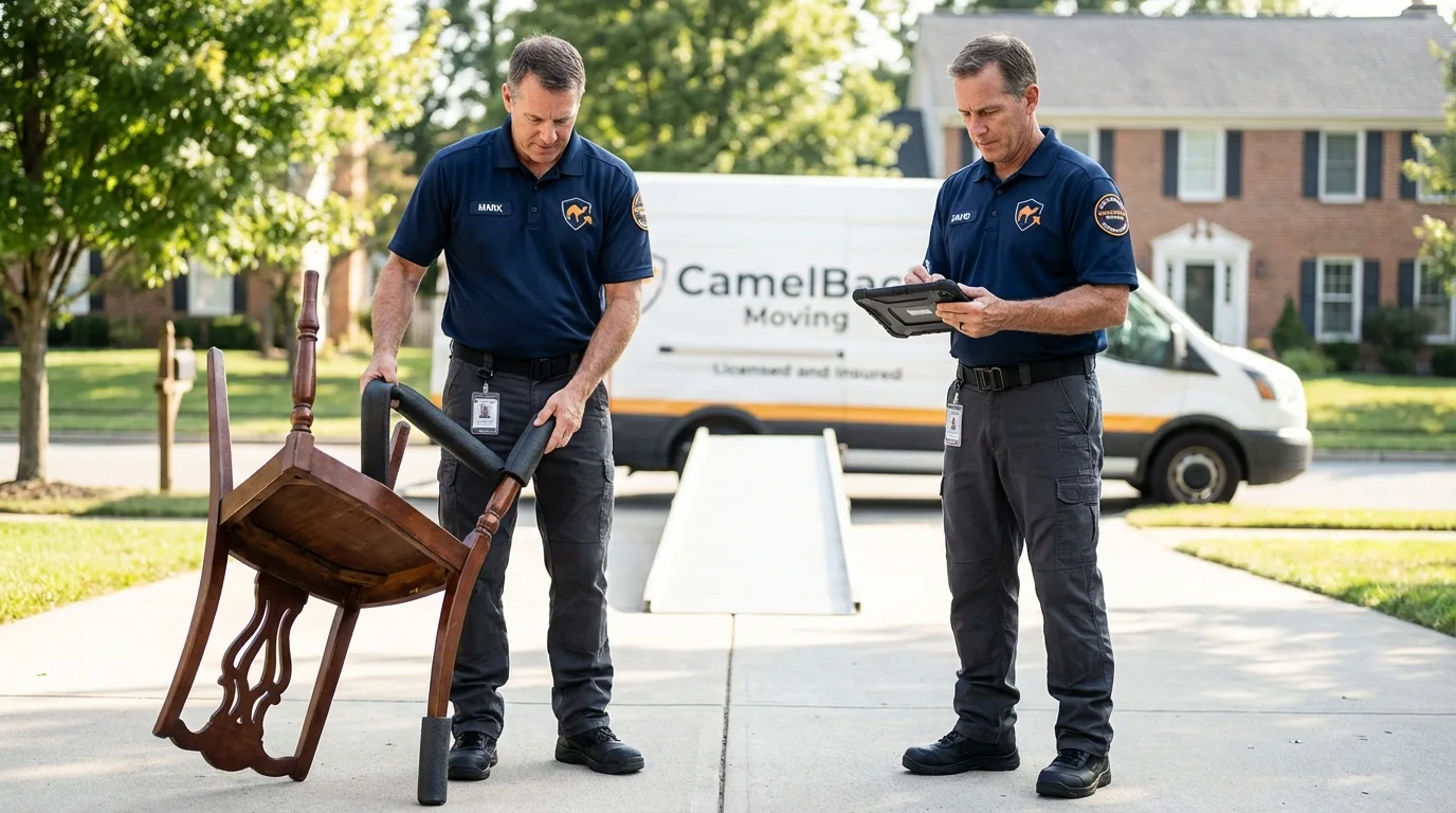 Movers inspecting furniture for damage prevention before loading in West Hurley, NY