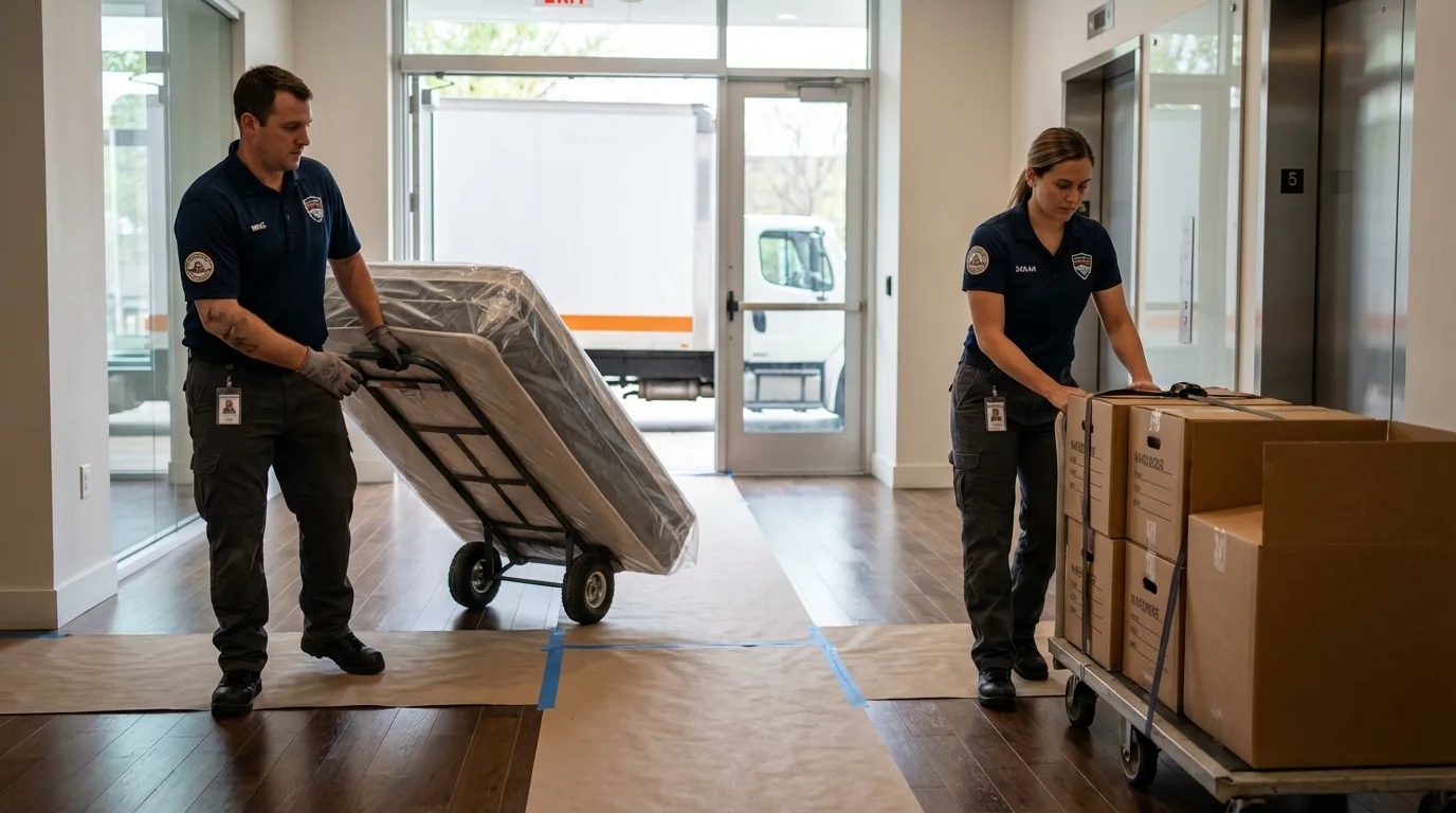 Professional apartment movers loading elevator in West Hurley, NY